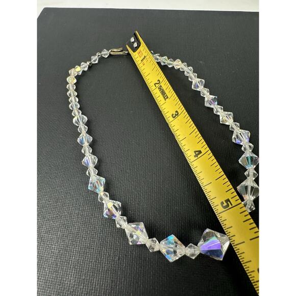 Vintage 1950s Aurora Borealis Crystal Bead Single Strand Necklace, 12 Inches - Picture 2 of 4